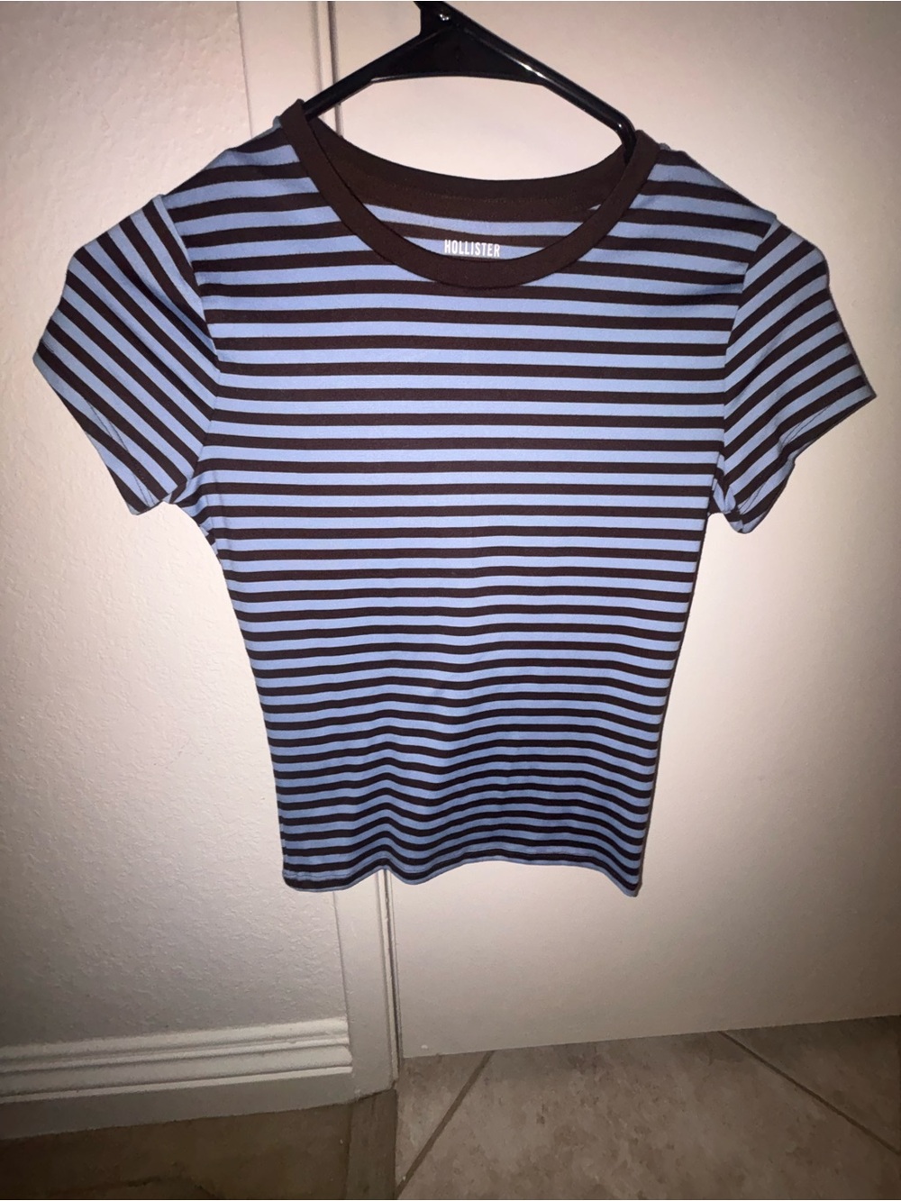 Hollister Blue and Brown Striped Crop Tee